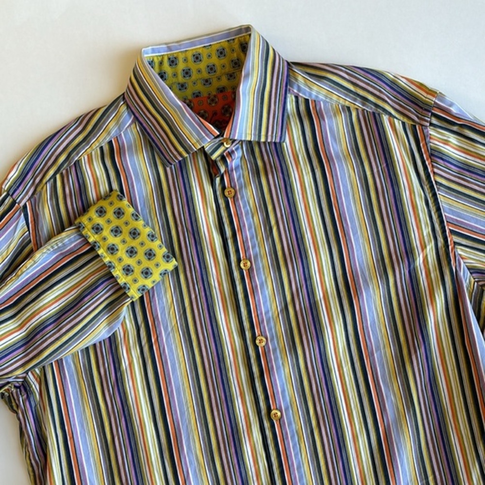 Robert Graham Colorful Striped Flip Cuff Long Sleeve Button‎ Shirt Mens Large